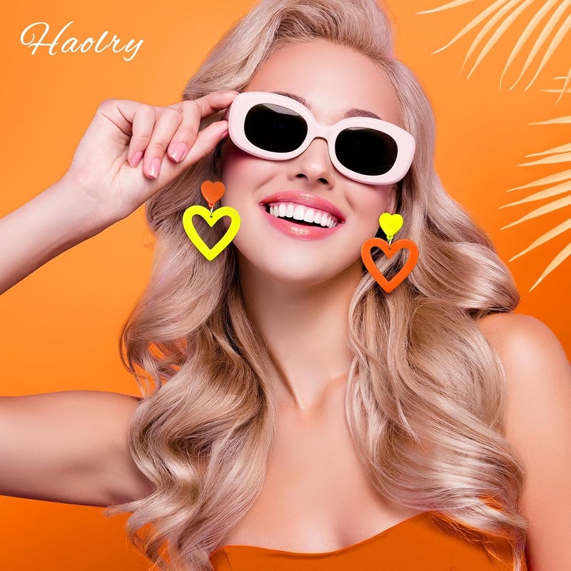 HOLYRY Neon Heart Earrings for Women Acrylic Neon Earrings 80s 90s Outfit for Women Glow Party Accessories Gifts Hot Pink Orange Green Yellow - Image 4